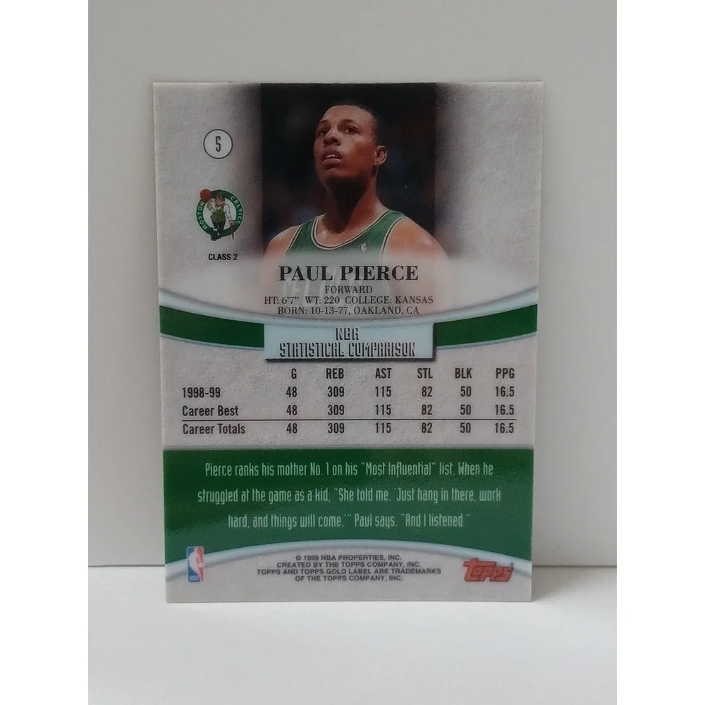 1999-00 Topps‎ Gold Label Basketball - #5 - Paul Pierce - Boston Celtics